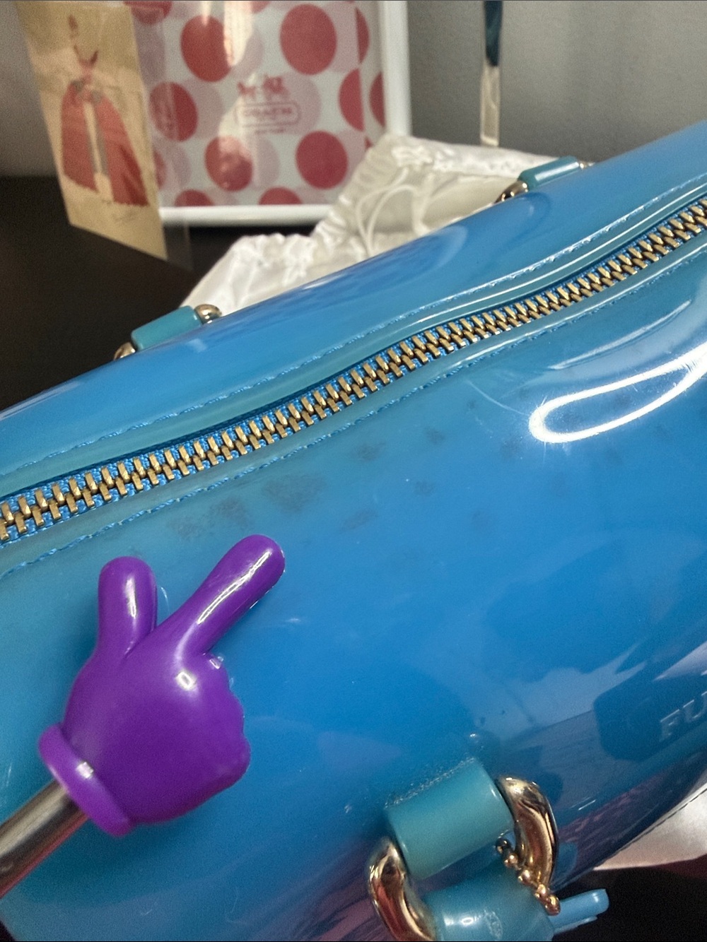 Furla Candy Blue Jelly Mini Handbag Boston Bag Made in Italy - Picture 9 of 13